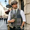 Chaleco de traje retro irregular con retazos y solapa para hombre, chaleco de tweed a cuadros con solapa de tendencia en talla europea para hombre