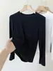 Camiseta de Manga Larga de Color Sólido con Cuello Redondo y Base de Canalé Suave y Delicada para Mujer 2026 Ropa Interior Hombro Normal Camiseta Casual