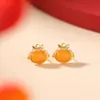 Aretes de Plata de Ley S925 Chapados en Oro Ámbar Lingote Bolsa de Dinero Ovalados Estilo Chino Nuevo Únicos de Nicho Yuebao Jewelry