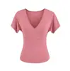 Camiseta Pura y Atractiva de Chica Caliente con Escote en V Cruzado y Mangas Acampanadas para Mujer, Nuevo Diseño Verano 2026, Top Adelgazante de Corte Ajustado que Ceñe la Cintura