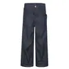 Jeans de hombre de doble cintura, corte recto holgado con diseño de patchwork diagonal, pantalones de pierna ancha únicos y de nicho, moda urbana