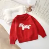 Suéter de Punto Infantil Rojo Año del Caballo Signo Zodiacal Ropa 2026 Otoño e Invierno Nuevo Atuendo Festivo para Niños y Niñas