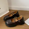 Sapatos femininos de couro versáteis com bico redondo e sola grossa, nova coleção primavera/outono 2026, estilo preppy, inspirado em JK, design retrô francês, sapatos Mary Jane com salto grosso