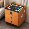 Mesa de Cabeceira com Trava de Senha, Mesa de Cabeceira Inteligente, Madeira Maciça, Uso Doméstico, Luxo Leve, Simples, Sem Fio, Mesa de Cabeceira Multifuncional