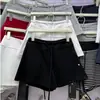 Shorts de Estilo Coreano de Cintura Alta con Cordón para Mujer Verano 2026 Adelgazantes Versátiles Color Sólido Cintura Elástica Corte Ajustado Pantalones de Chándal de Pierna Recta Pantalones Cortos