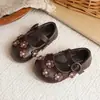 Sapatos de Couro para Meninas 2026 Nova Coleção Primavera e Outono Sapatos de Princesa com Flores para Meninas para Saias Sapatos Infantis Vazados Respiráveis com Solado Macio