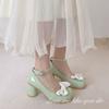 Sapatos Mary Jane Doces Estilo Fada 2022 Novos Sapatos Delicados de Couro com Fivela de Uma Linha Bico Redondo Laço Sapatos de Salto Grosso