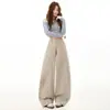 1372 Otoño Nuevo Caqui Pierna Ancha Vaqueros Casuales Mujer Americano Suelto Recto Cargo Pantalones de Fuelles
