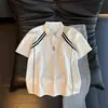 Camisa Polo Pesada Cleanfit Manga Corta para Hombre Verano Estilo Americano Bloques de Color Hombro Normal Camiseta Simple Camiseta Simple