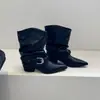 Botas femininas retrô francesas estilo coreano, bico fino, cano justo, com fivela de cinto, novidade outono 2026, elegantes, salto grosso, moda, tornozeleiras