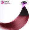 Pelucas Europeas y Americanas Transfronterizas, Extensiones de Cabello Humano Degradado Negro Rojo 1B/99J # Cabello Humano Liso