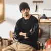 Sudadera de peso pesado con cuello redondo estilo americano de moda para hombre, nueva colección otoño 2026, chaqueta tipo top casual holgada a rayas de manga larga