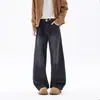 Jeans de estilo americano con dobladillo curvo para hombre, marca de moda de verano cleanfit pantalones lavados desgastados, pantalones vintage de pierna ancha hasta el suelo