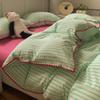 Juego de cama de cuatro piezas de algodón lavado sencillo escandinavo, edredón de rayas de algodón puro, sábanas, juego de cama de tres piezas