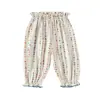 Pantalones de Verano 2026 para Niños Repelentes de Mosquitos Algodón Puro Clase A Pantalones Jogger con Adorno de Encaje para Niñas Pantalones Largos Florales Delgados para Uso al Aire Libre
