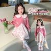 Conjunto de Dos Piezas para Niña: Suéter con Lazo y Vestido Floral, Estilo Moda Coreana para Niños, Elegante Traje de Manga Larga para Niñas Pequeñas