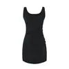 Vestido Sexy de Gola Quadrada com Cintura Marcada por Tira Plissada, Novo Mini Vestido Bodycon de Cor Sólida Slim-Fit de Verão