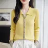 Cardigan de Tricô Feminino Jacquard Design Novo Vintage Lã Fina Gola Reversível Manga Longa Outono/Inverno 2026