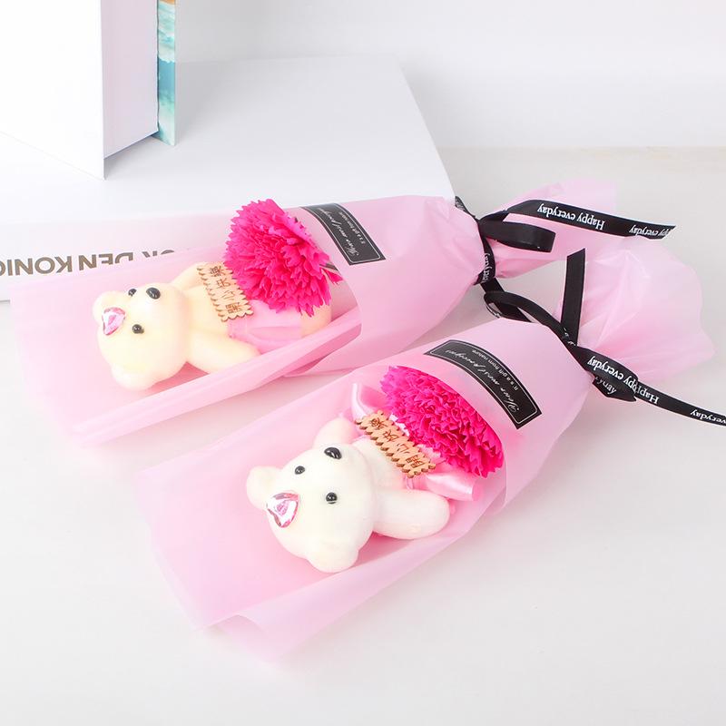 单束 康乃馨+熊~玫红