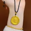 Collar Colgante Kirin Dorado Nuevo Estilo Chino y Dios Amarillo de la Riqueza con Patrón de Nube Grabado en Colgante Redondo, Alta Retención de Color, Regalo para Novia