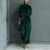 Conjunto de Malha de Manga Longa com Calça Wide Leg Feminino de Moda de Alta Qualidade Europeu e Americano Transfronteiriço Outono e Inverno 2025 Conjunto de Duas Peças