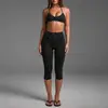 Conjunto fitness de poá transfronteiriço para mulheres, color blocking, costas bonitas, top esportivo com gola halter, conjunto casual ao ar livre para Pilates e yoga