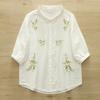 Verão 2025 Estilo Japonês Fresco Estilo Floresta Bordado Floral Tridimensional Camisa Manga Média Camisa Bordada Fio de Algodão Camada Dupla