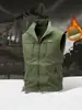 Chaleco de forro polar para hombre de otoño e invierno con cuello alto, multibolsillos, chaleco de trabajo cálido, estilo casual para exteriores 2539A