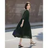 Vestido de Verano Ligero y Elegante con Pliegues, Cuello Redondo, Lunares, Corte Holgado Adelgazante para Mujer