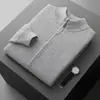 Suéter de Punto Grueso de Lana Color Sólido Rayado de Manga Larga con Cuello Alto Medio para Hombre, Nuevo Otoño e Invierno 2024, Cachemira