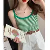 Camisola de punto a rayas blancas para mujer, verano 2024, para llevar sobre otra prenda, corte ajustado, top que deja ver la clavícula para capas