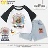 2025 Nova Camiseta Raglan com Lantejoulas de Capivara Estilo Verão para Meninas M e G Conjunto de Duas Peças de Algodão Puro com Manga Curta