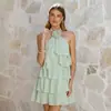 Vestido Tridimensional Floral com Gola Halter Estilo Francês Transfronteiriço para Mulheres, Novo Modelo 2026, Vestido Curto de Chiffon Suave e Atmosférico