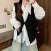 Nuevo Estilo Otoño Temprano y Primavera para Mujeres de Tallas Grandes: Conjunto de Chaleco y Camisa con Diseño Irregular en Capas, Elegante y Rejuvenecedor, Cubre el Vientre y Te Hace Ver Más Delgado
