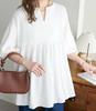 Camisa Estilo Coreano Japonés de Comercio Exterior Verano 2026 Nueva Holgada Talla Extra Cuello en V Manga Abullonada Manga Media Babydoll para Mujer