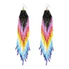 Pendientes de Borla Larga Coloridos con Flores de Luna de Cuentas de Arroz Hechos a Mano de Venta Caliente Transfronteriza Gancho de Oreja Bohemio Europeo y Americano para Mujeres
