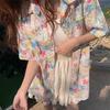 2024 Férias na praia estilo coreano solto impresso POLO lapela camisa fina para mulheres