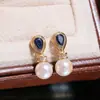 Acessórios DIY Prata de Lei S925 Montagens Elegantes para Brincos de Pérola, Brincos de Tarraxa Azuis Elegantes, Montagens de Prata 8-13