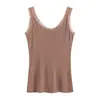 Camisole de Seda Nova Estilo Primavera e Verão de Luxo Leve para Mulheres, Cor Sólida Gola Redonda, Camada Base de Seda Pura com Acabamento em Renda