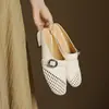 Zapatillas de Media Piel Caladas Tejidas a Mano para Mujer, Sandalias de Verano para Exterior, Zapatos Mary Jane Franceses, Zapatillas Mula