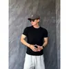 Camiseta Casual Branca de Gola Pequena Masculina Verão Algodão Pesado Fitness Manga Curta Largura dos Ombros Slim-fit Meia Manga