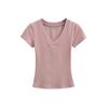 Camiseta de Manga Corta de Color Sólido Elástica de Corte Slim Retro Estilo Americano para Mujer, Básica, Chica Hot, Cuello Corazón de Pollo, Cintura Reloj de Arena, Top de Verano
