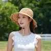 Sombrero de Sol Ondulado Estilo Nuevo de Verano Estilo Coreano Lazo Ala Ancha Sombrero de Paja para Mujer Sombrero de Sol para Playa Estilo Pastoral