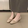 Primeiro Encontro Ji Sapato de Salto Baixo Quadrado Retro Veludo Plataforma Primavera e Outono Novo Estilo Laço para Ir ao Trabalho Sapato de Vovó Feminino Duas Formas de Usar