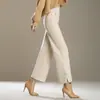Pantalones de Lana de Pierna Ancha Estilo Chino de Moda para Mujer Otoño Invierno 2026 Nuevos Pantalones Casuales Adelgazantes de Cintura Alta Pantalones Acortados Elegantes para el Trabajo