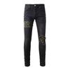 Comercio Exterior Transfronterizo Marca de Moda Jeans de Pierna Recta Ajustados Lavados Retro con Parches Rasgados Bordado de Letras Pantalones de Moda