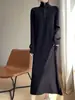 Vestido Nuevo Otoño e Invierno Mujer 2025 Diseño de Cremallera Negro Francés de Longitud Media Vestido Suéter de Punto Básico