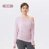 Top de Yoga Talla Plus para Mujer con Mangas Largas, Diseño Hombros Descubiertos, Ceñido a la Cintura, Top Deportivo Adelgazante con Fruncido en un Lado para Pilates y Fitness