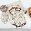Bolsa Triangular Floral de Verão para Bebê Menina Roupa de Peidar Estilo Coreano ins Gola Redonda Borda Colorida Macacão de Engatinhar Faixa de Cabelo