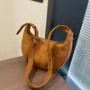 Bolsa de moda retrô estilo coreano para outono e inverno, em camurça, formato de bolinho, bolsa de ombro e transversal casual versátil, design simples